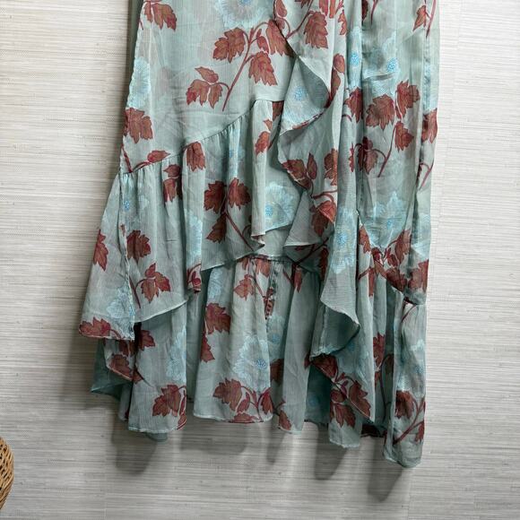 Free People dress or maxi top floral sheer slip ruffled strappy slit boho Large - Picture 8 of 10